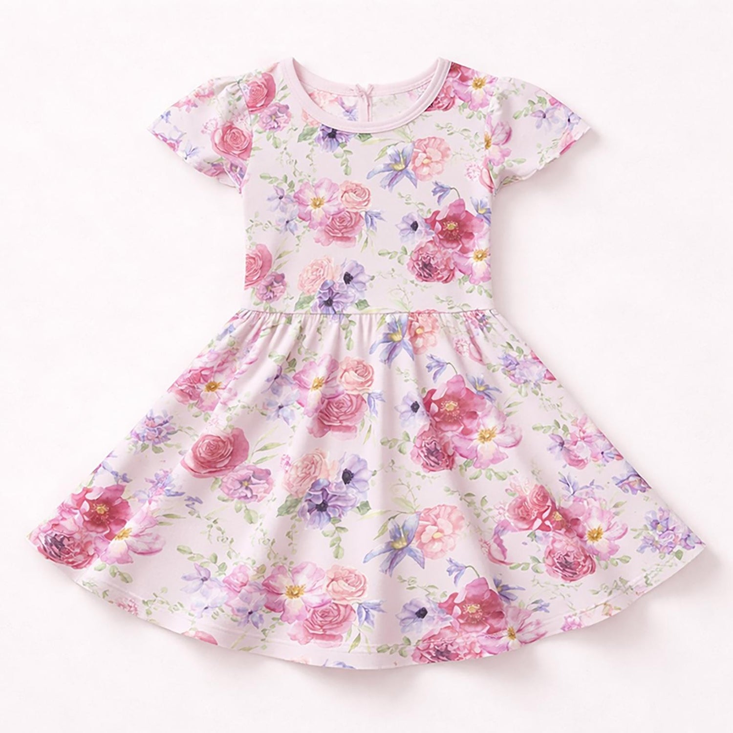 Print Flutter Sleeve Twirl Dress with Pockets in Shrinking Violet Dreamy Floral (361030)