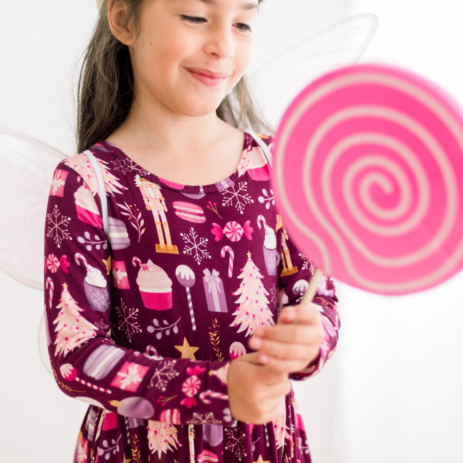 Print Long Sleeve Twirl Dress with Pockets in Melody Sugar Plum (371572)