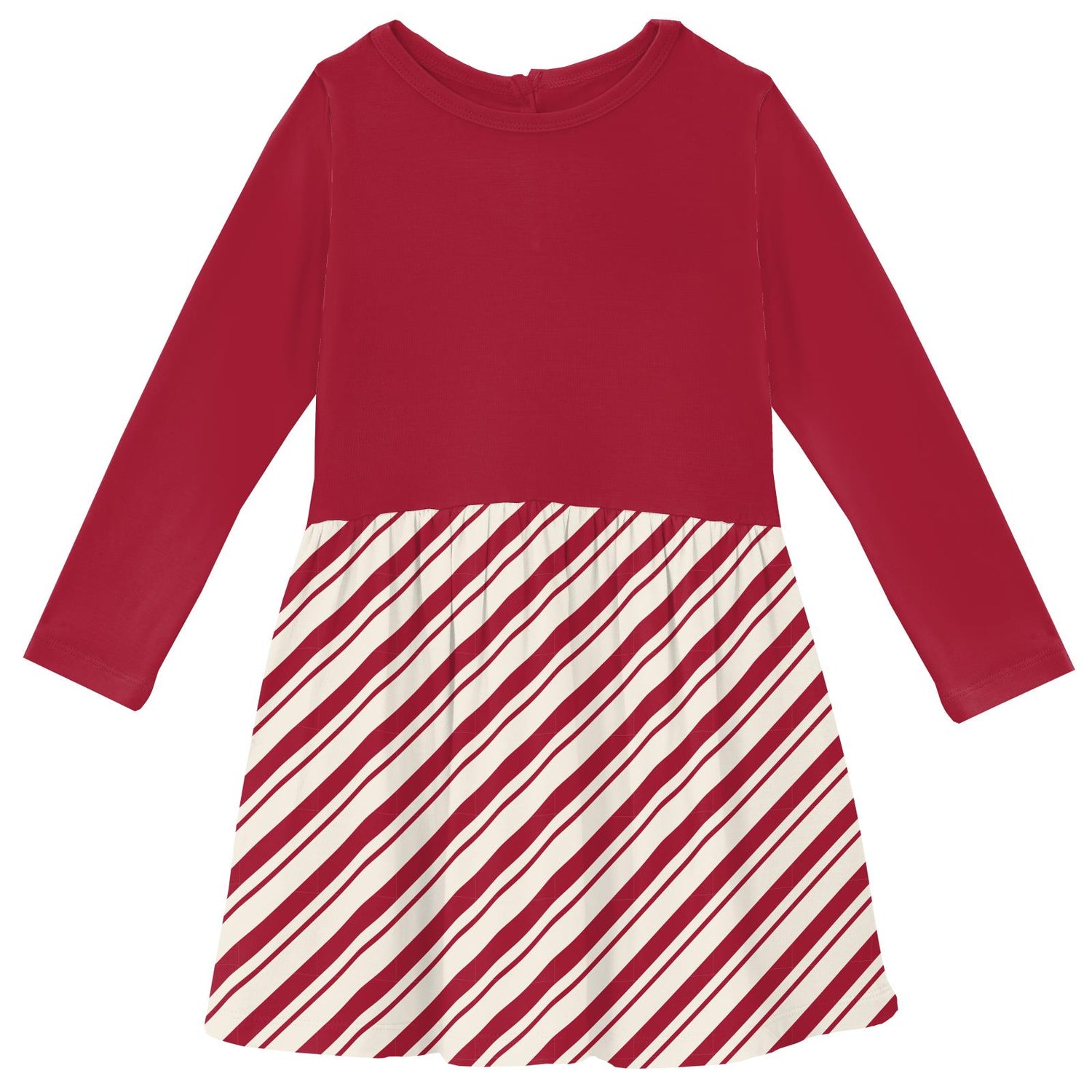 Print Long Sleeve Twirl Dress with Pockets in Peppermint Stripe (371587)