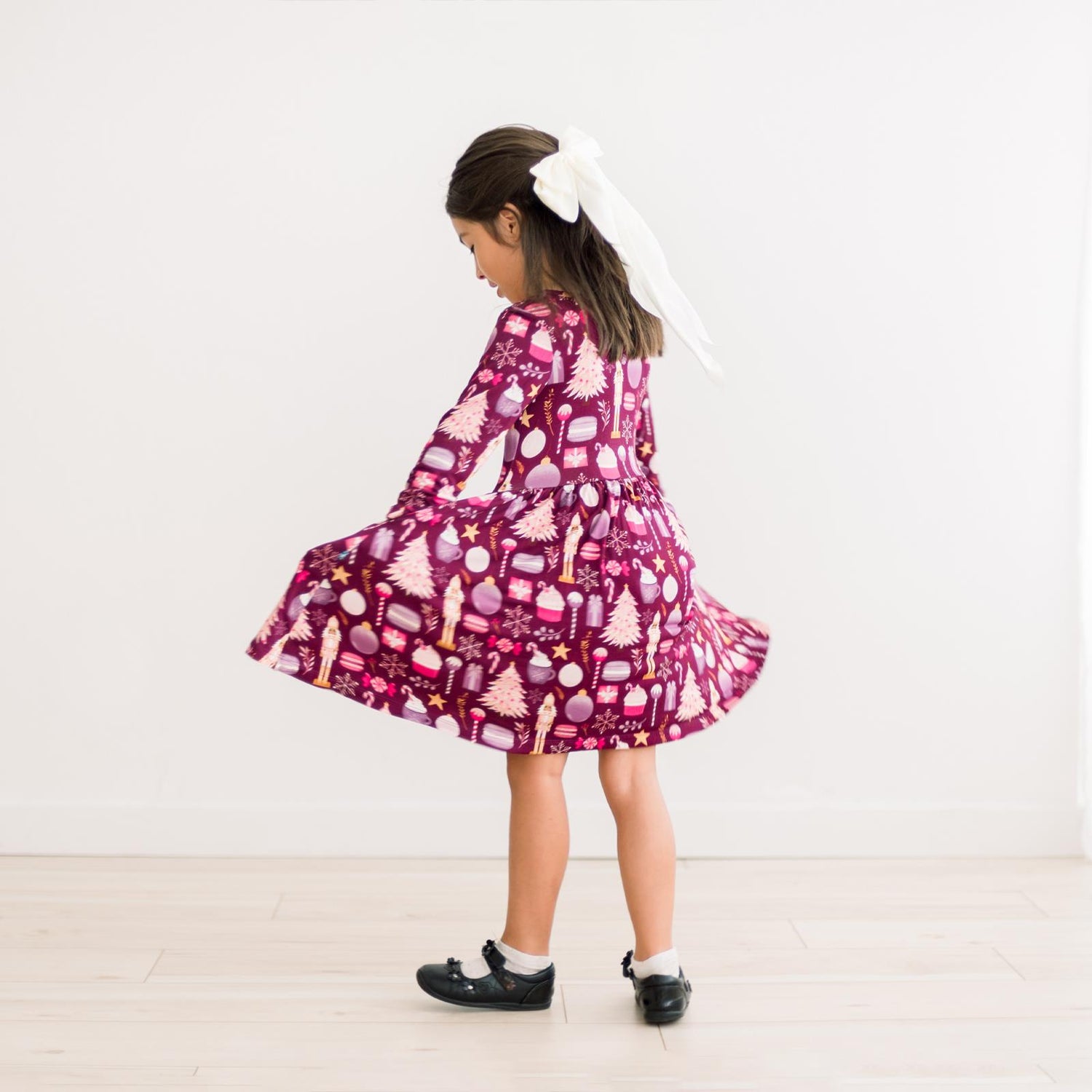 Print Long Sleeve Twirl Dress with Pockets in Melody Sugar Plum (371582)