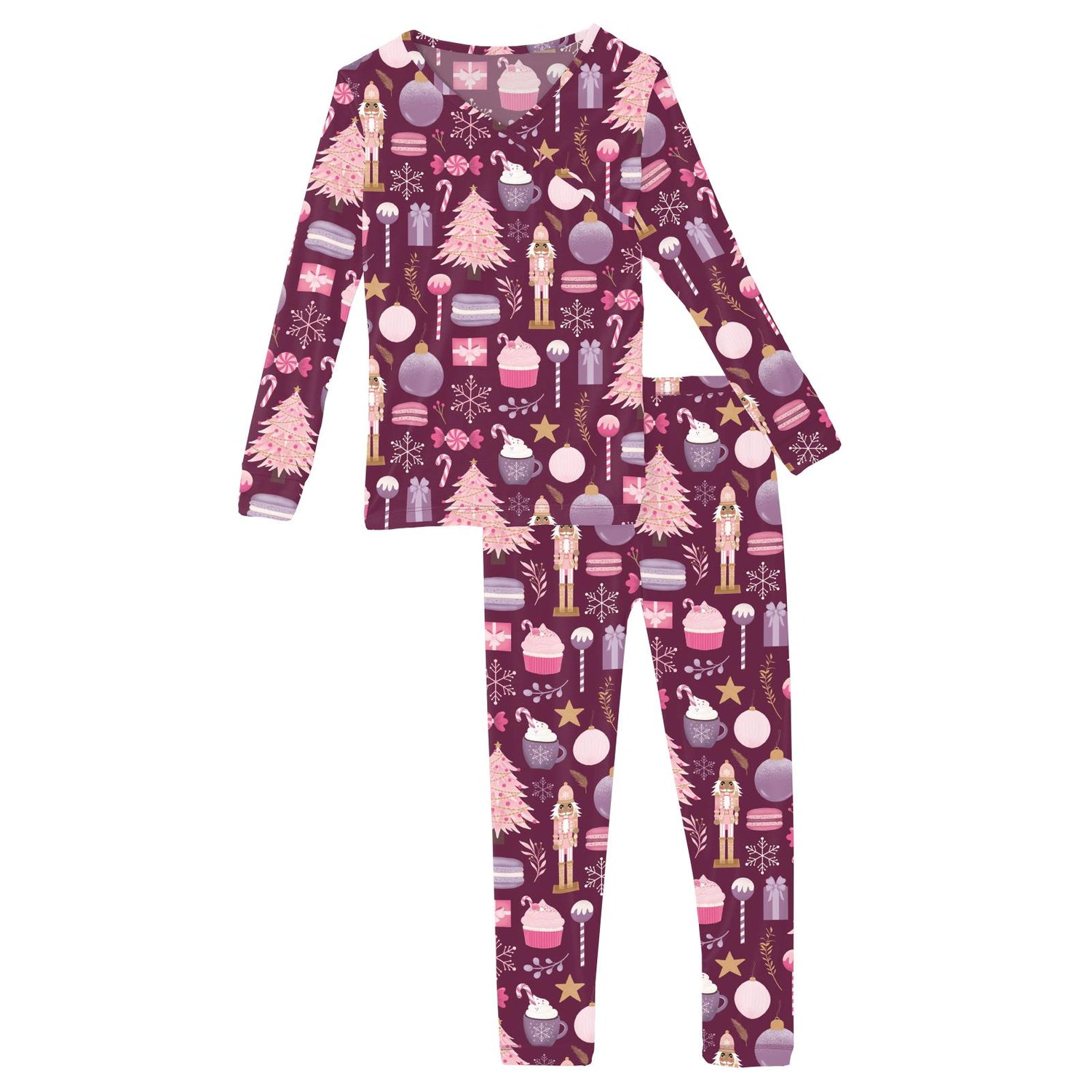 Print Long Sleeve Kimono Pajama Set in Melody Sugar Plum (371583)