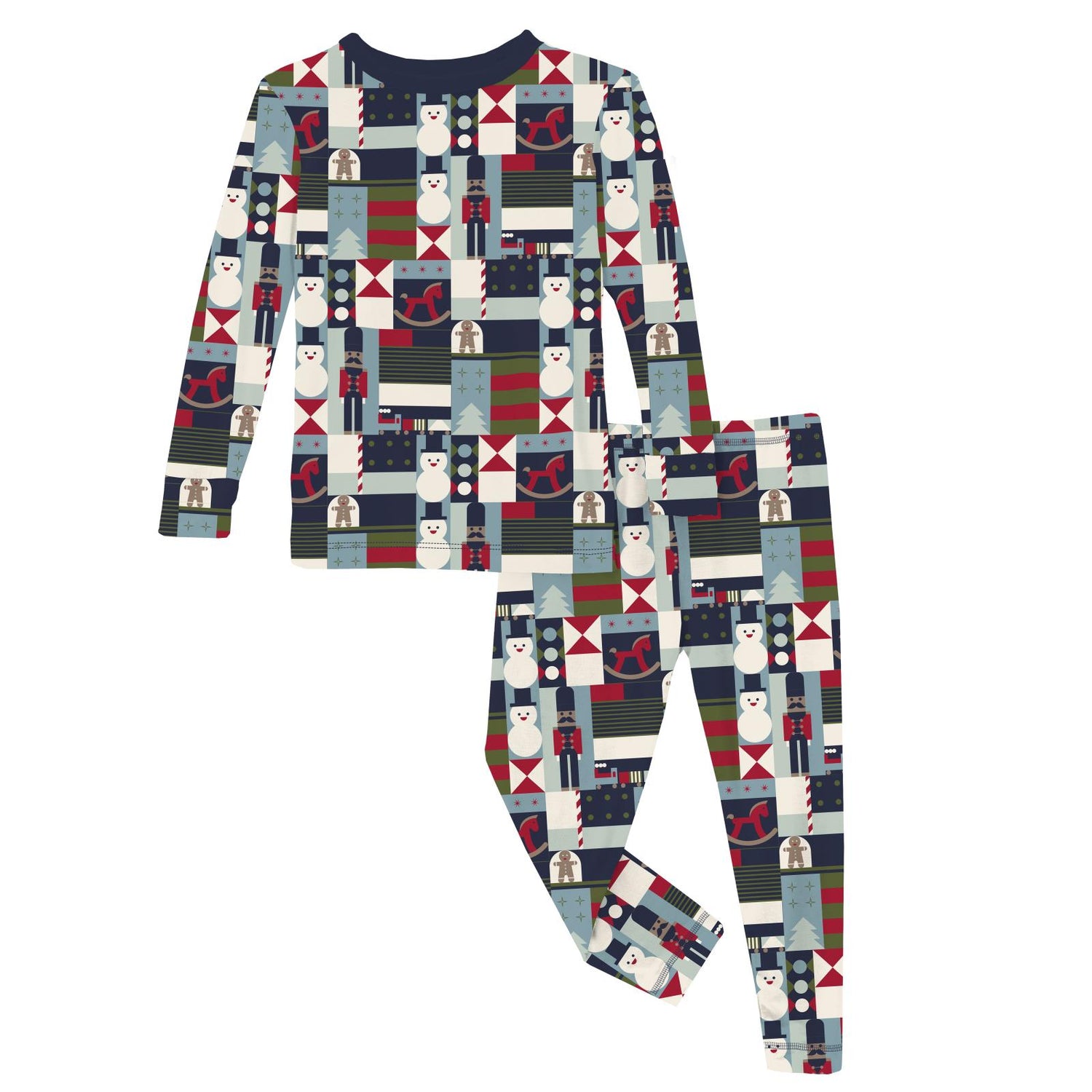 Print Long Sleeve Pajama Set in Peacoat Mod Christmas (371595)