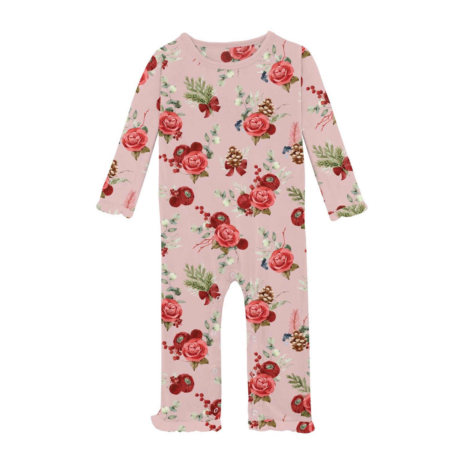 Print Oh La La Ruffle Romper in Baby Rose Holiday Floral (371615)