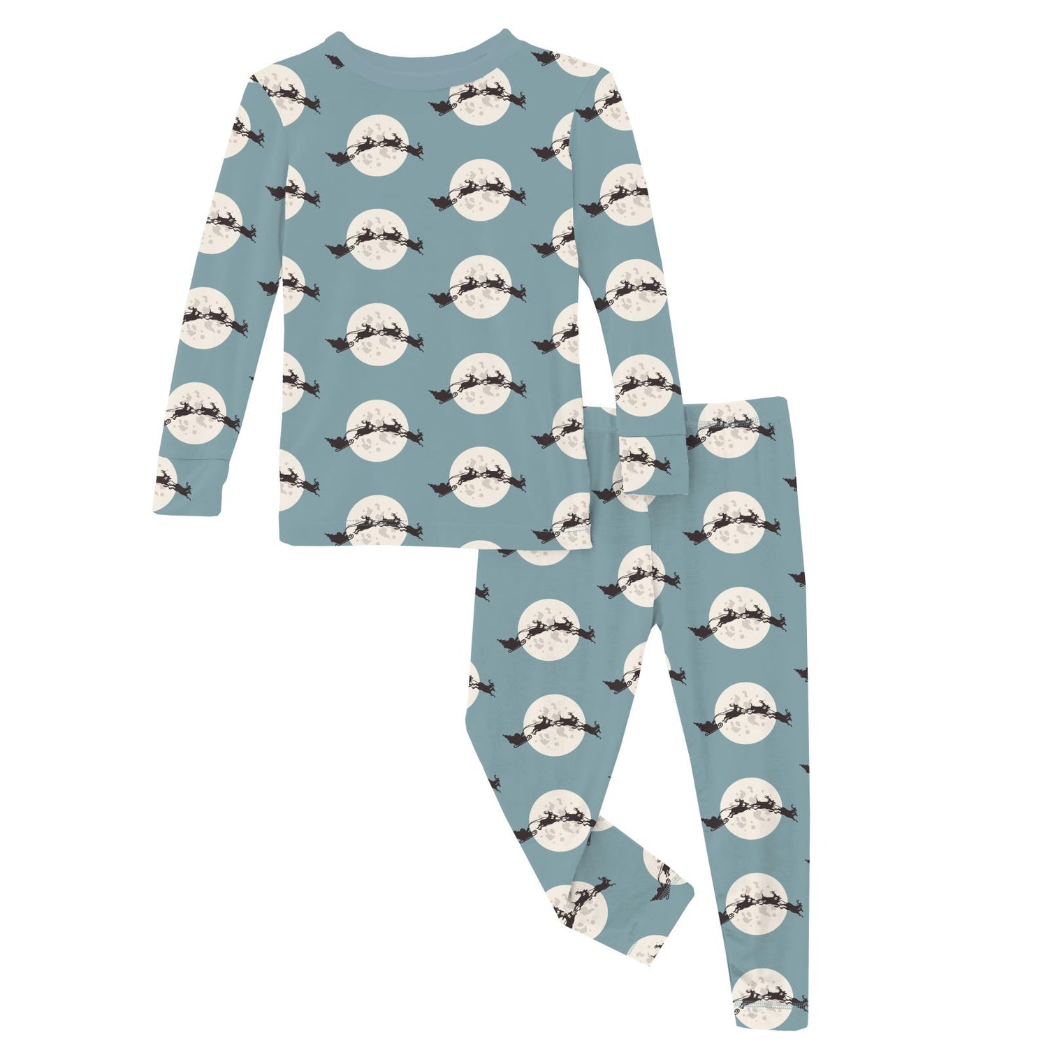 Print Long Sleeve Pajama Set in Stormy Sea Santa's Sleigh (371618)