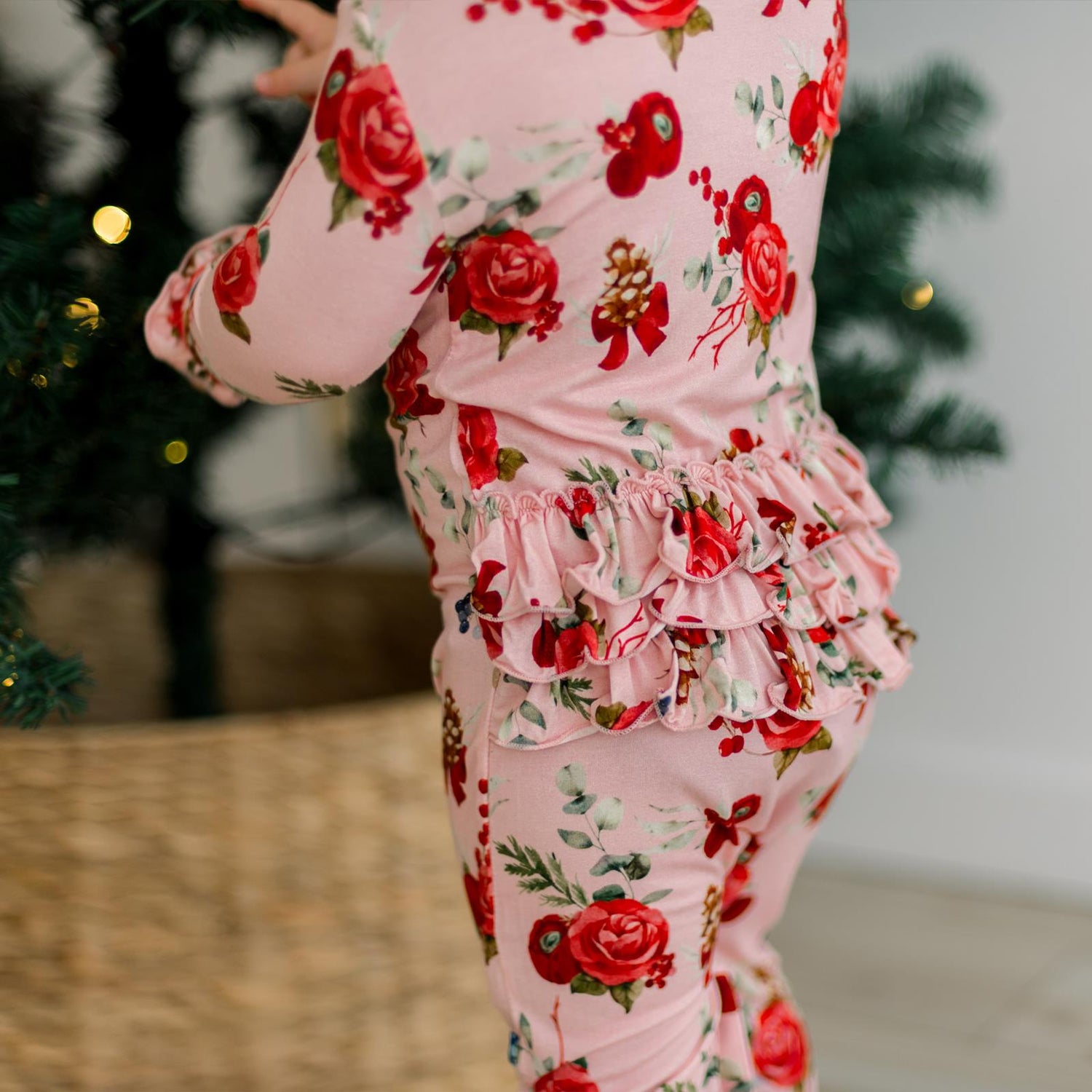 Print Oh La La Ruffle Romper in Baby Rose Holiday Floral (371622)