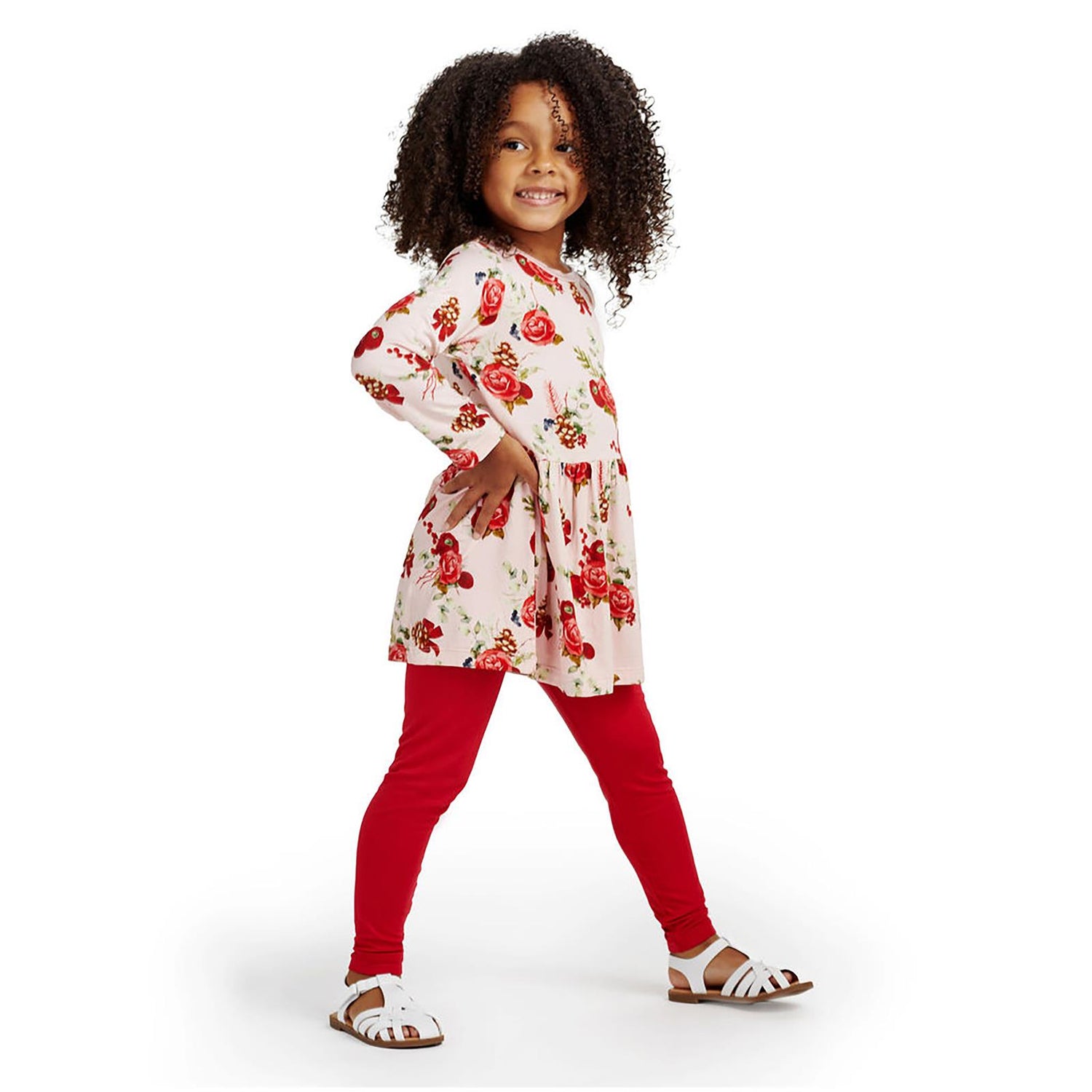 Print Long Sleeve Playtime Outfit Set in Baby Rose Holiday Floral (371631)