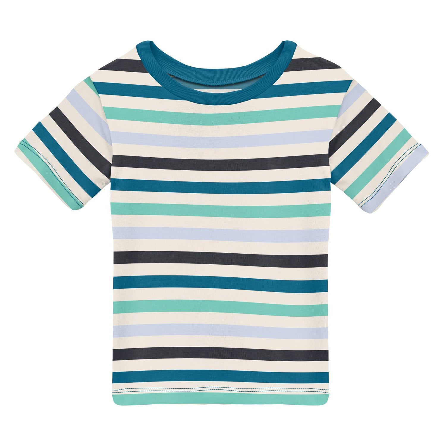 Print Short Sleeve Crew Neck Tee in Little Boy Blue Stripe (357623)