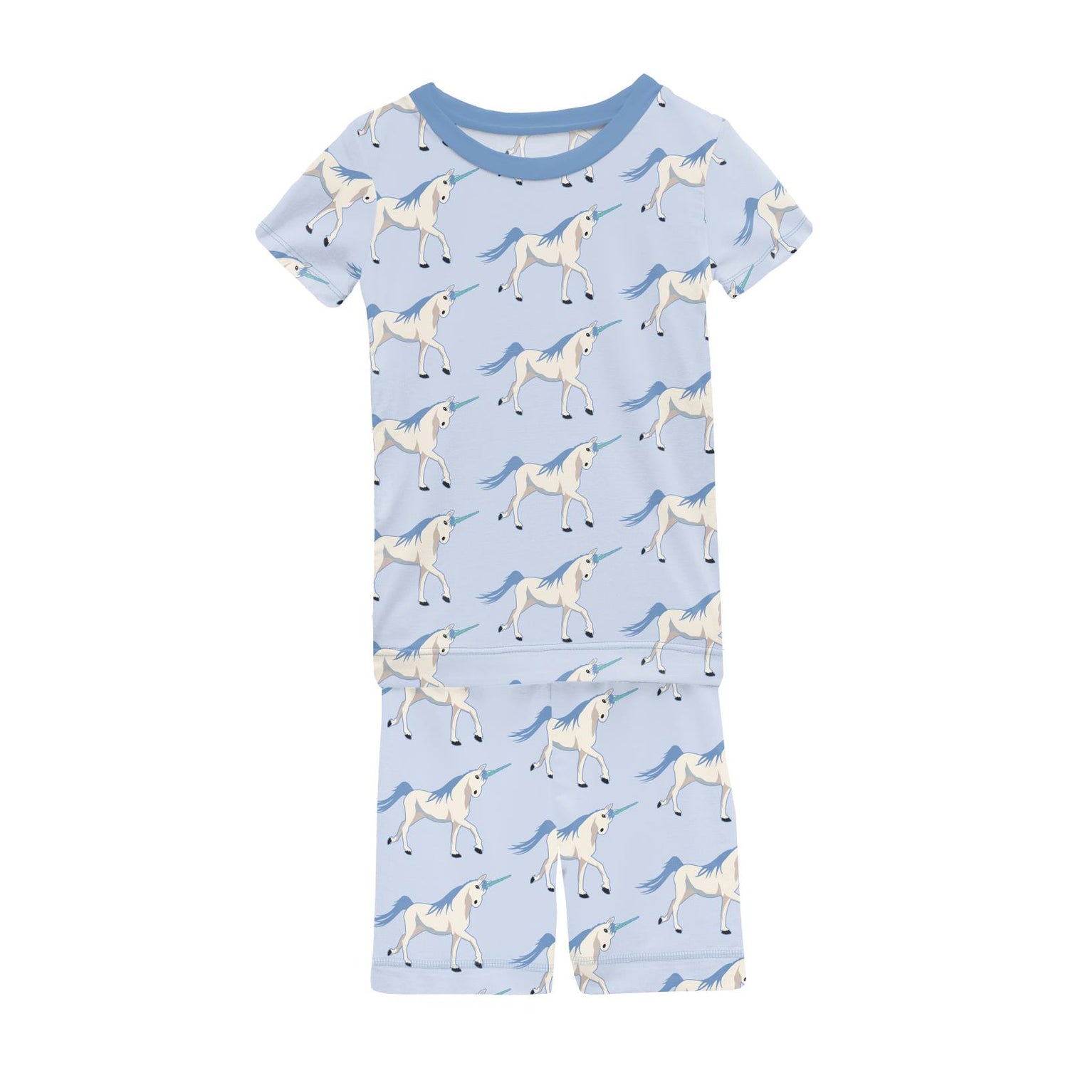 Print Short Sleeve Pajama Set with Shorts in Dew Prancing Unicorn (357718)