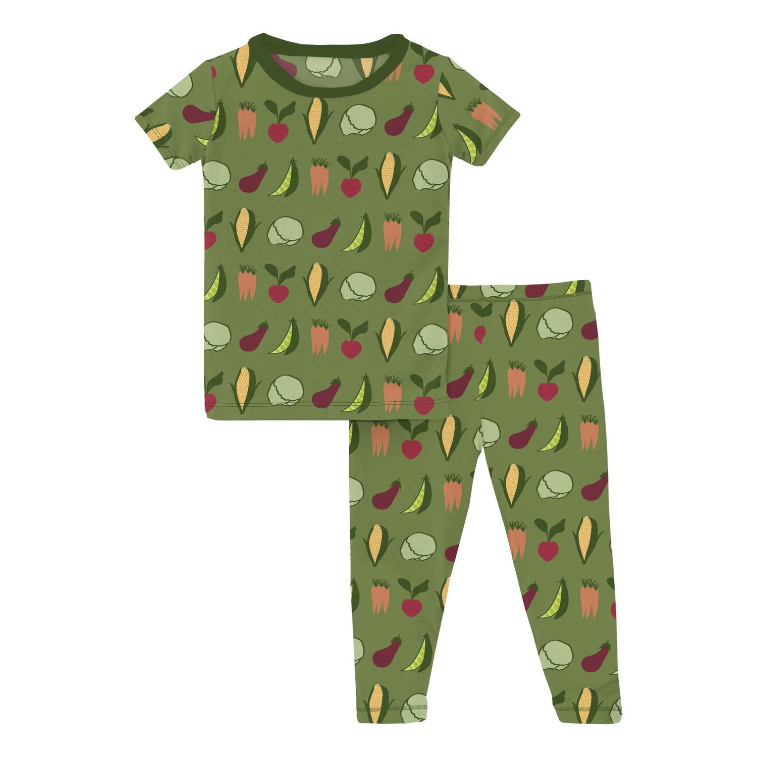 Print Short Sleeve Pajama Set in Grasshopper Garden Veggies (357812)