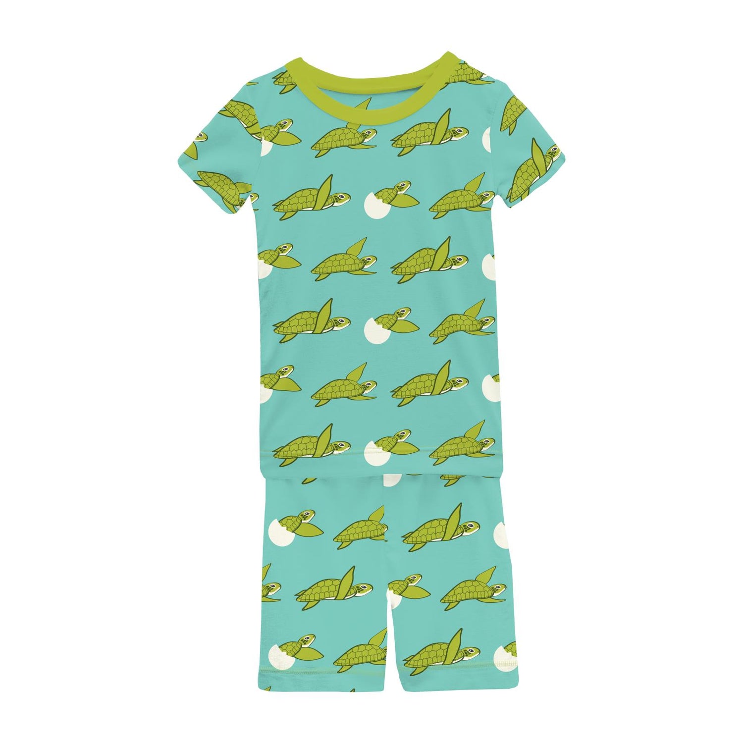 Print Short Sleeve Pajama Set with Shorts in Glass Sea Turtles (357828)