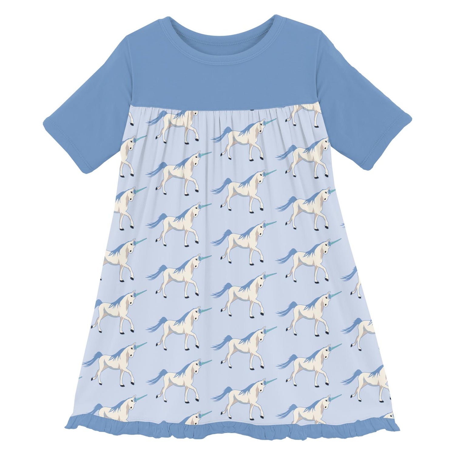 Print Short Sleeve Swing Dress in Dew Prancing Unicorn (357829)