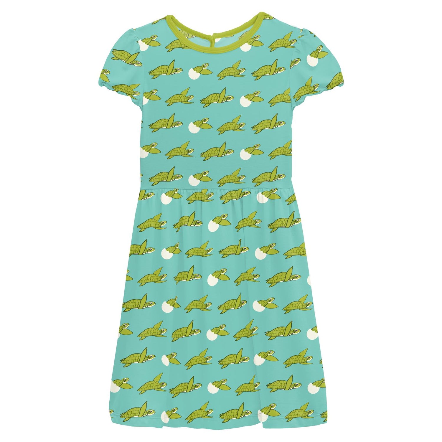 Print Flutter Sleeve Twirl Dress with Pockets in Glass Sea Turtles (357852)