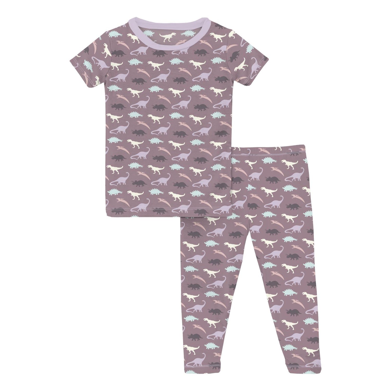 Print Short Sleeve Pajama Set in Elderberry Tiny Dino (357861)
