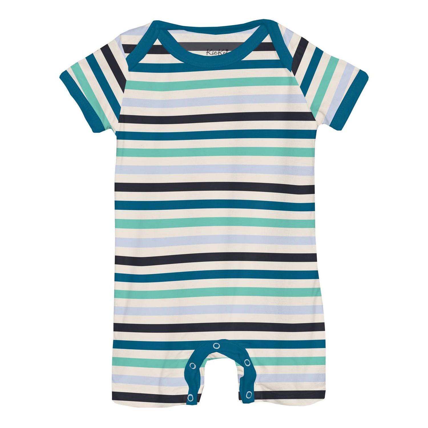 Print Short Sleeve Beau Romper in Little Boy Blue Stripe (357871)