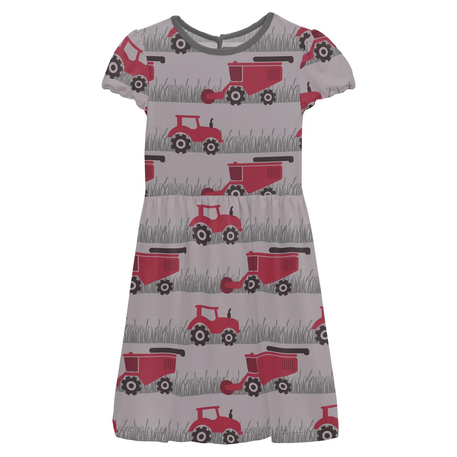 Print Flutter Sleeve Twirl Dress with Pockets in Feather Tractors and Wheat (357873)