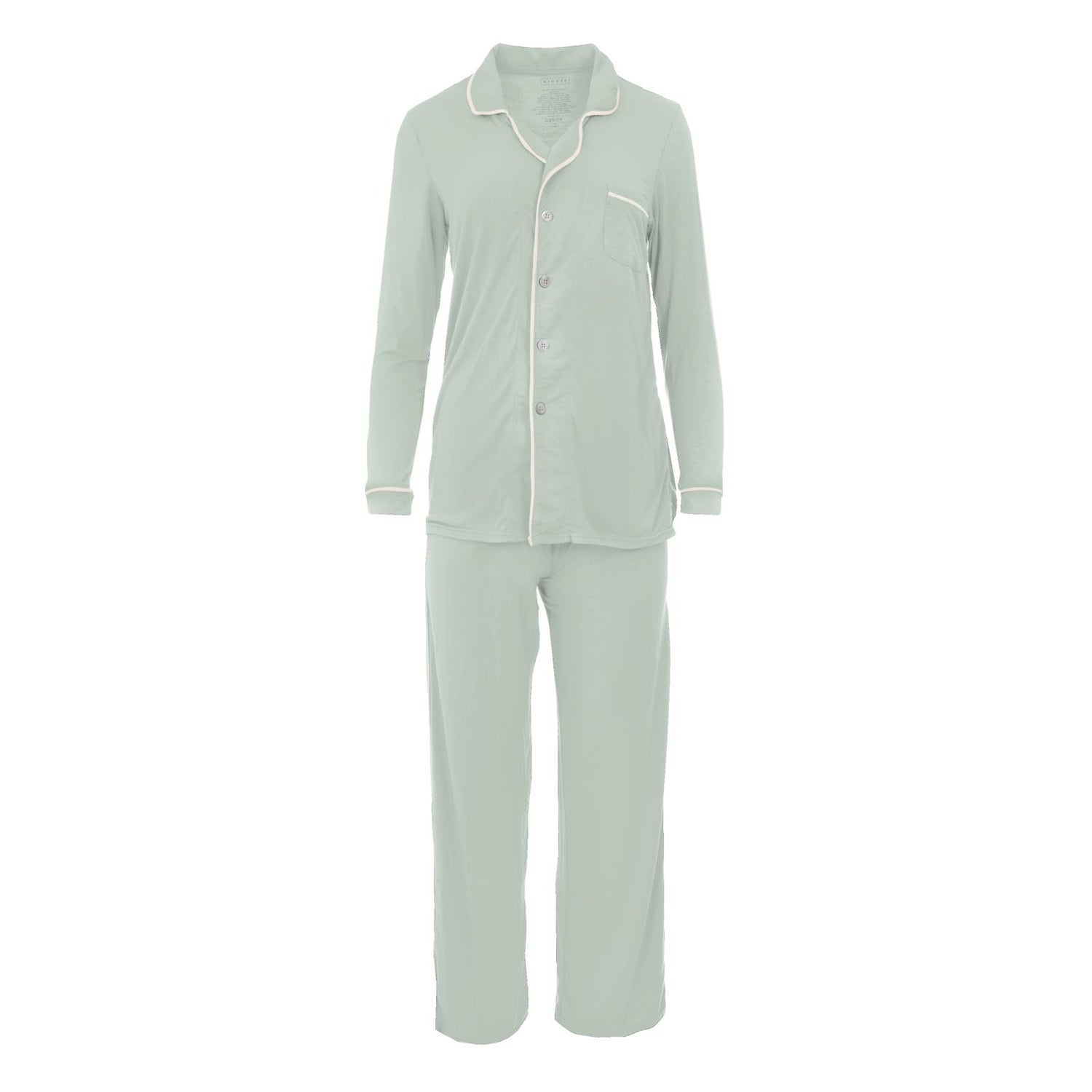 Women's Long Sleeved Collared Pajama Set in Aloe with Natural (353578)