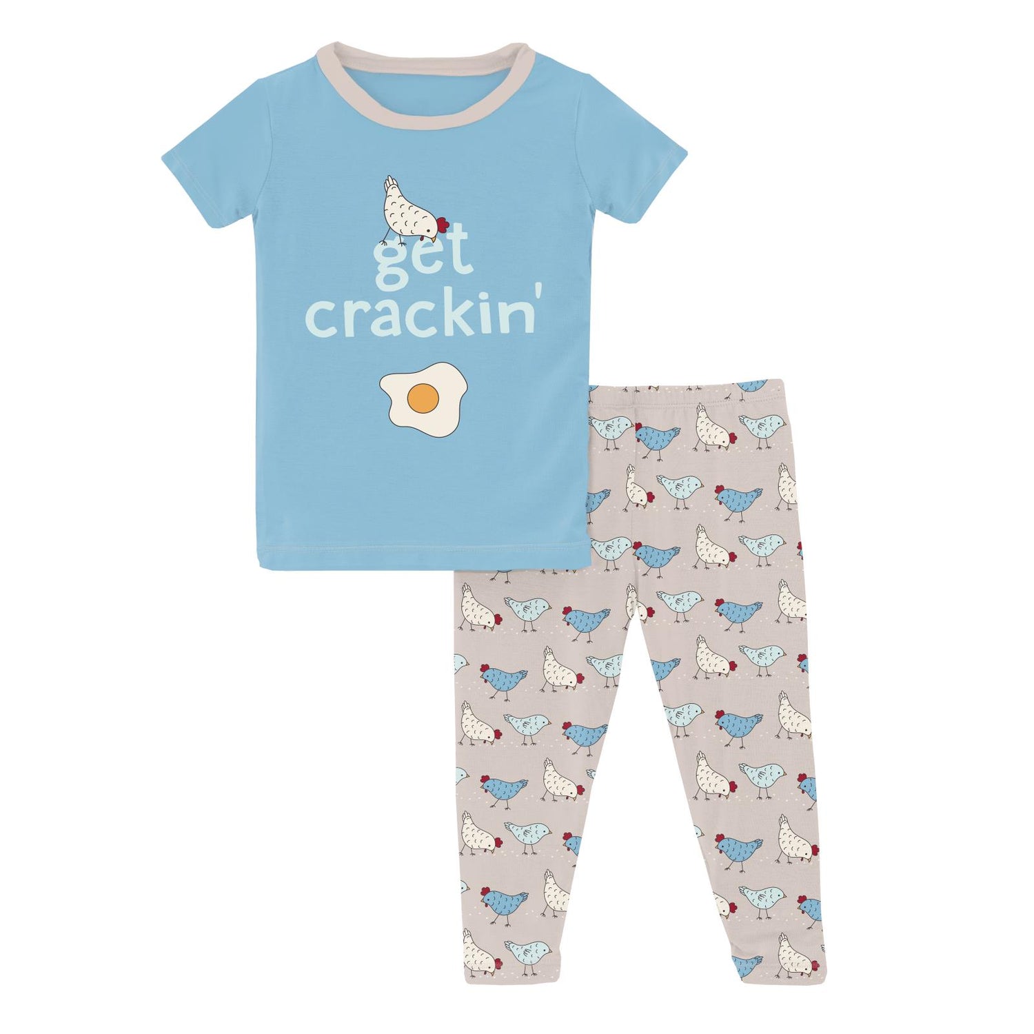 Short Sleeve Graphic Tee Pajama Set in Latte Chickens (314036)