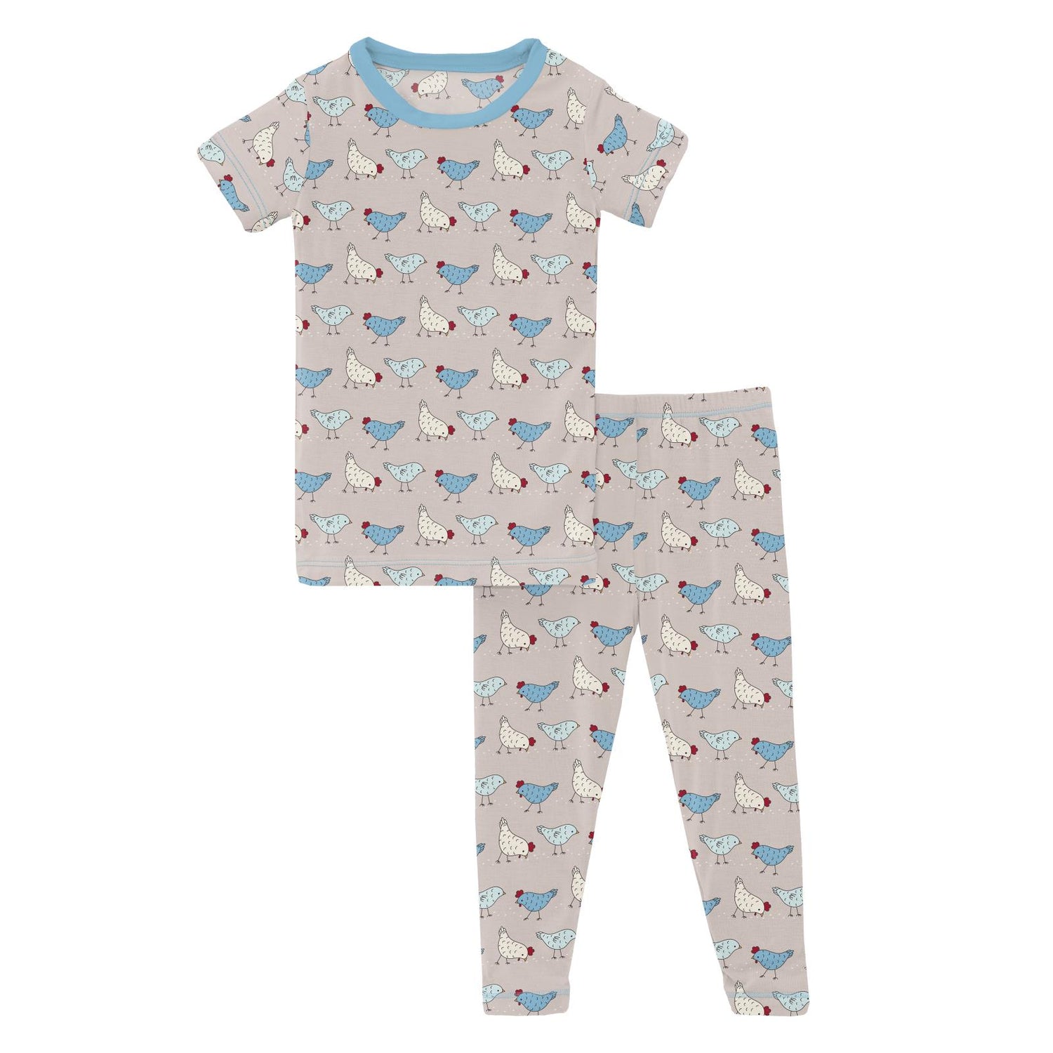 Print Short Sleeve Pajama Set in Latte Chickens (314030)