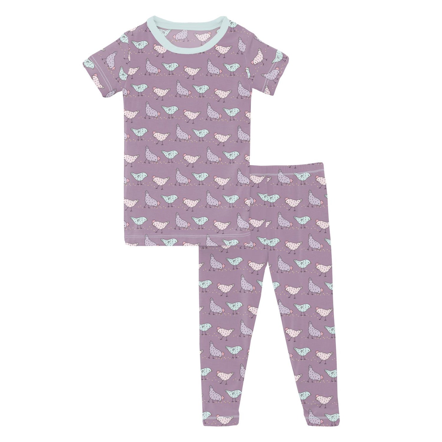 Print Short Sleeve Pajama Set in Lavender Chickens (314138)