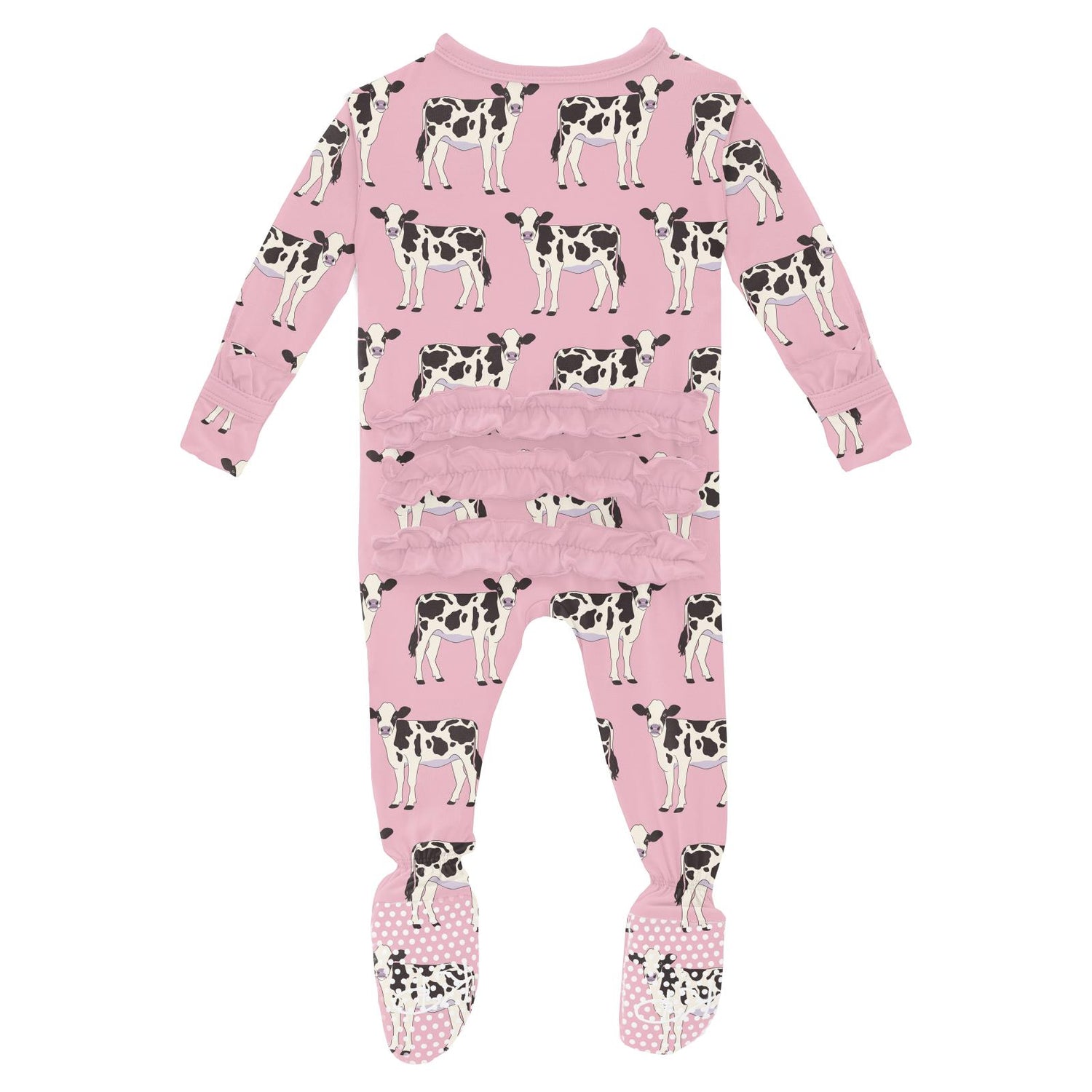 Print Layette Ruffle Footie with 2 Way Zipper in Cake Pop Cows (310873)