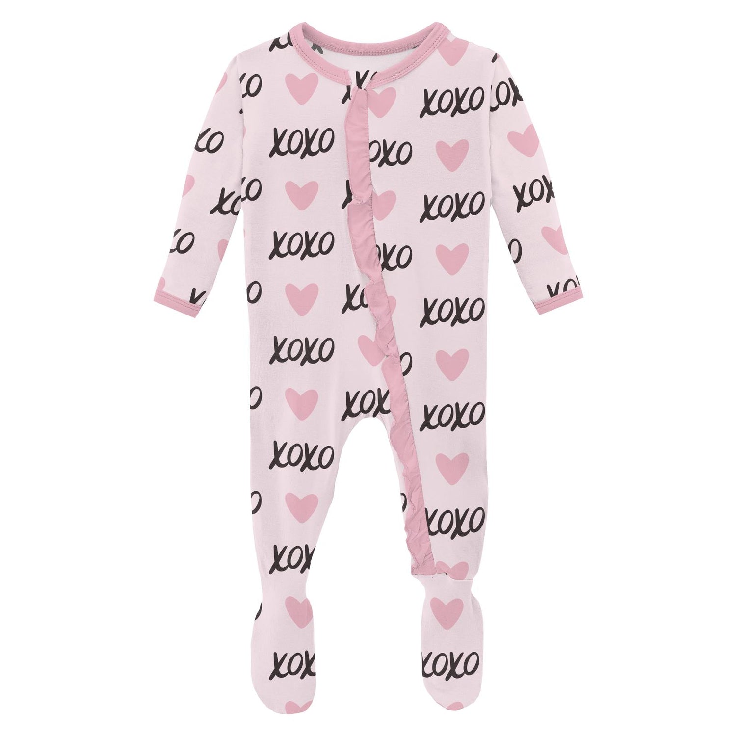 Print Classic Ruffle Footie with 2 Way Zipper in Shrinking Violet XOXO (310908)