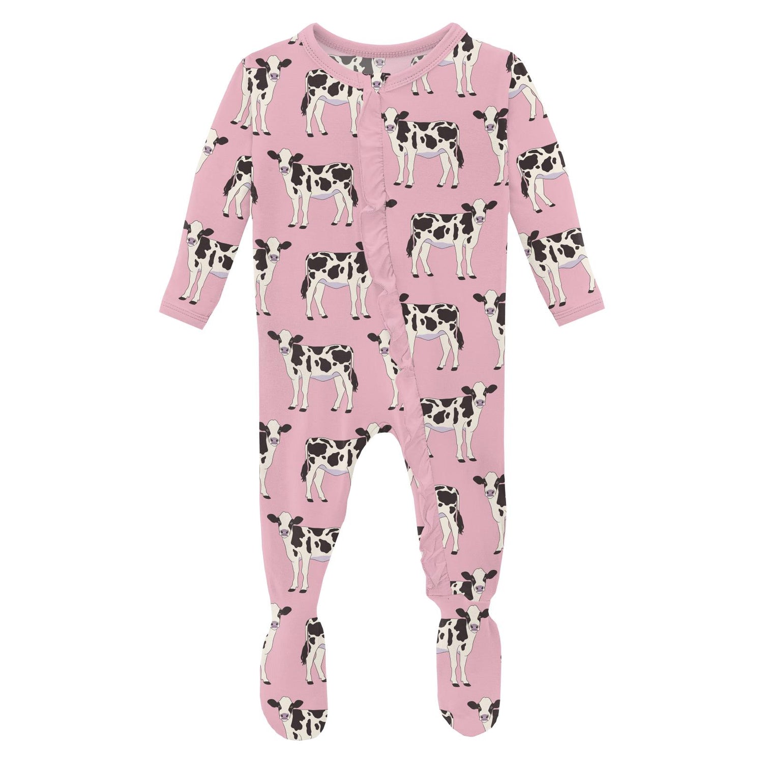 Print Classic Ruffle Footie with 2 Way Zipper in Cake Pop Cows (310911)