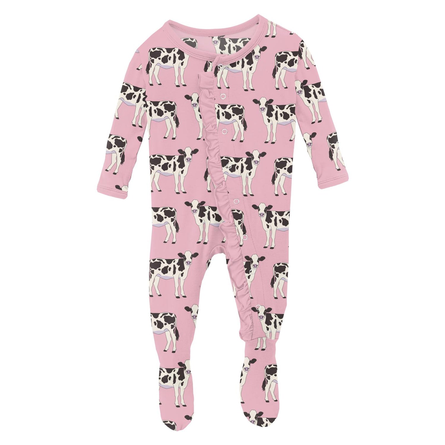 Print Classic Ruffle Footie with Snaps in Cake Pop Cows (311020)