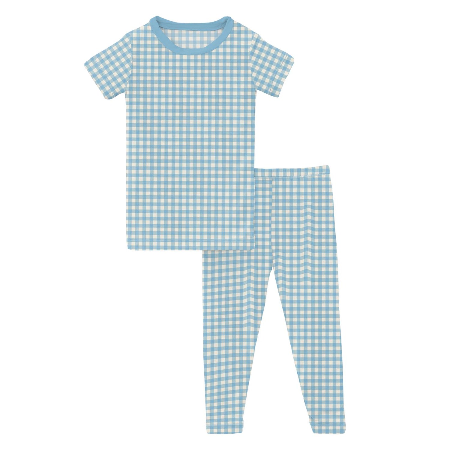 Print Short Sleeve Pajama Set in Seaside Blue Gingham (313874)