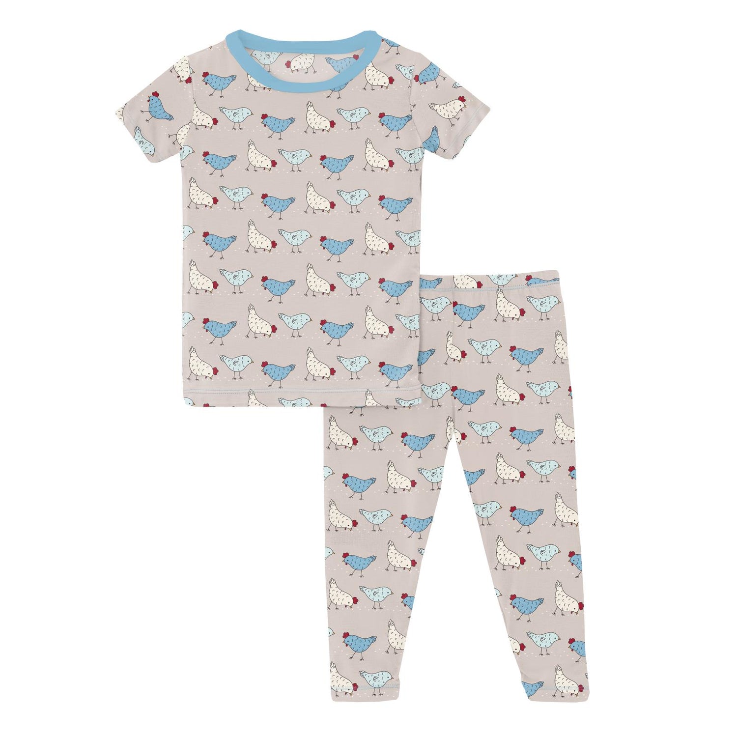 Print Short Sleeve Pajama Set in Latte Chickens (313964)