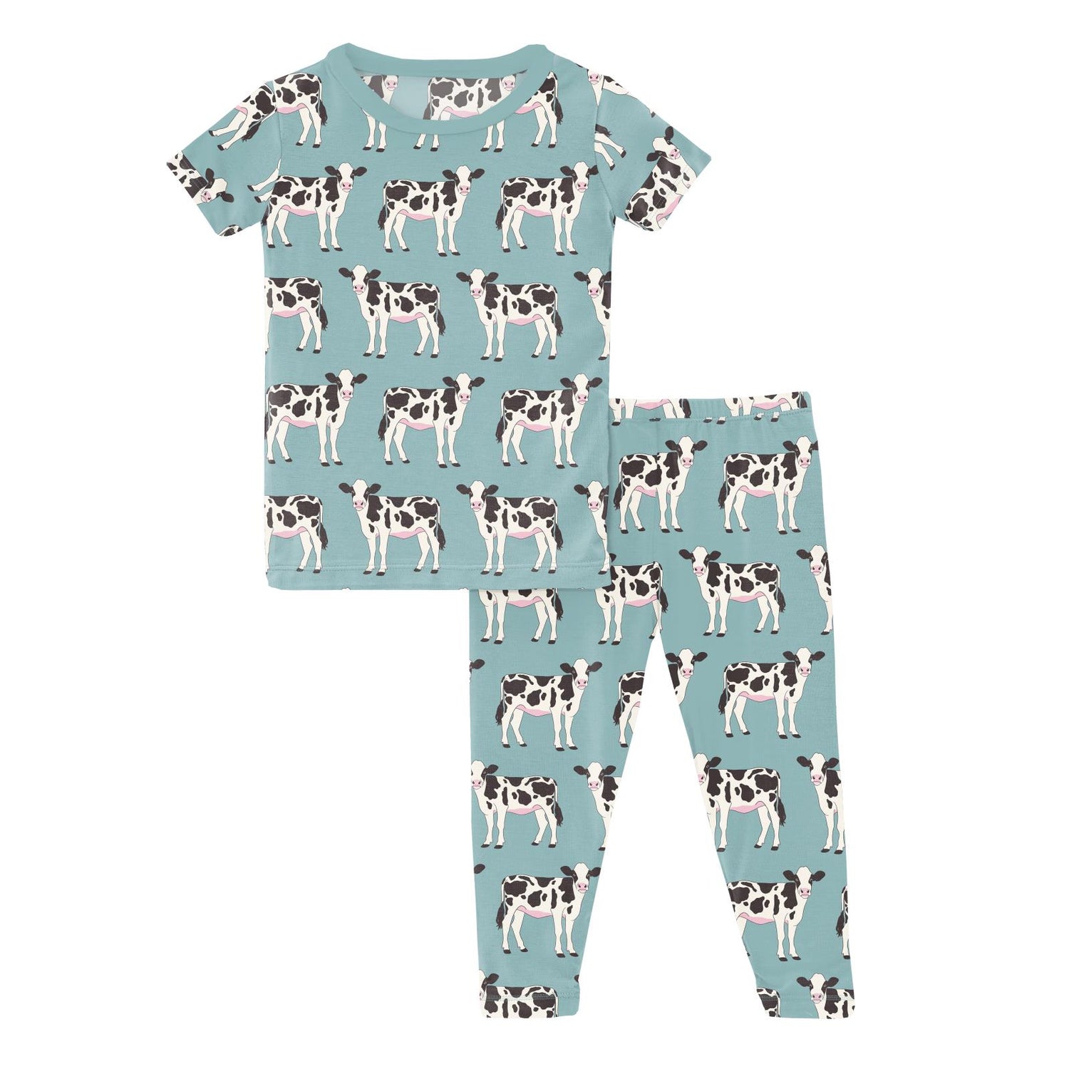 Print Short Sleeve Pajama Set in Jade Cows (313968)