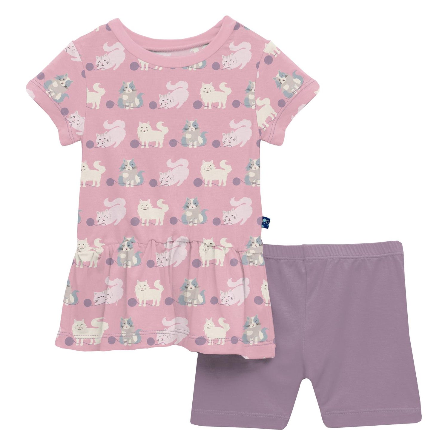 Print Short Sleeve Playtime Outfit Set in Cake Pop Cats and Yarn (314217)