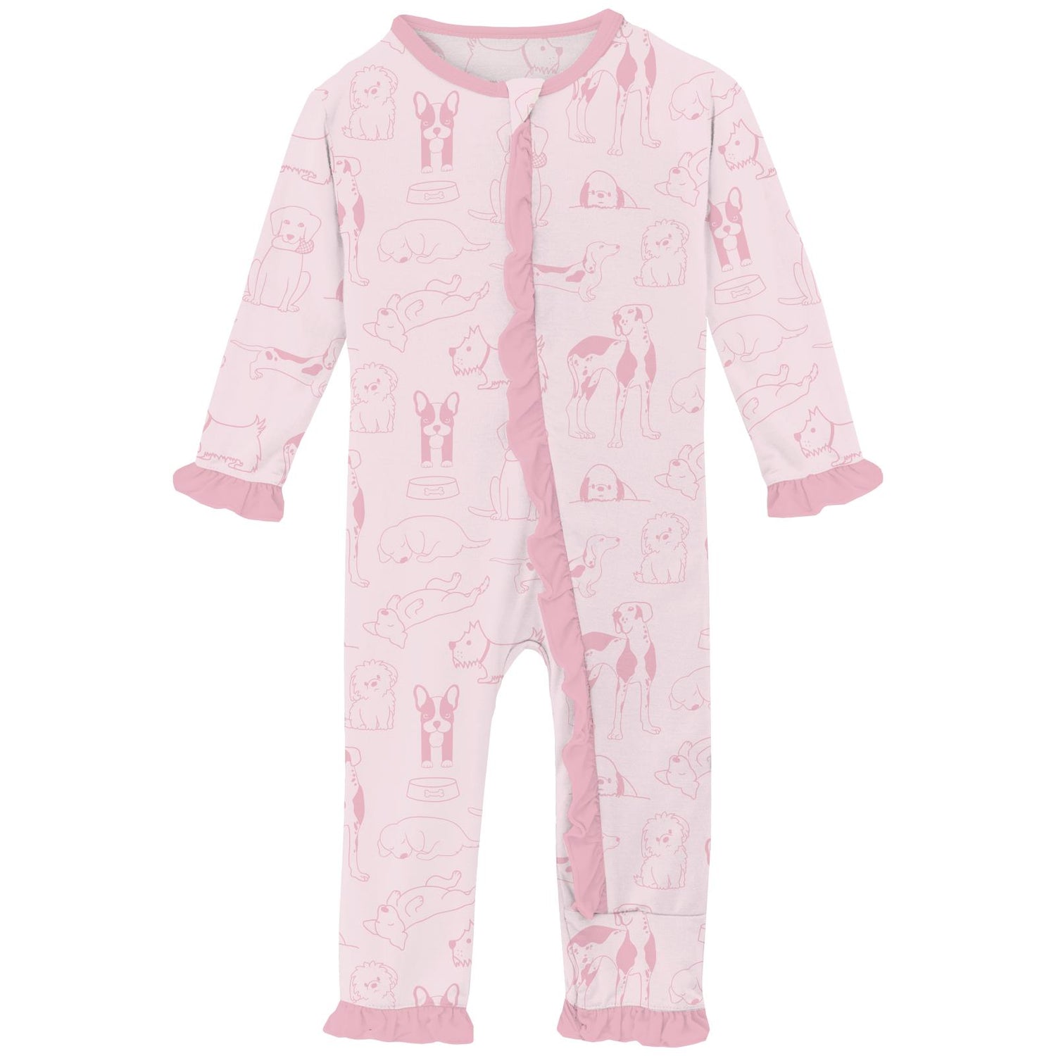 Print Classic Ruffle Coverall with 2 Way Zipper in Shrinking Violet Dogs (310928)