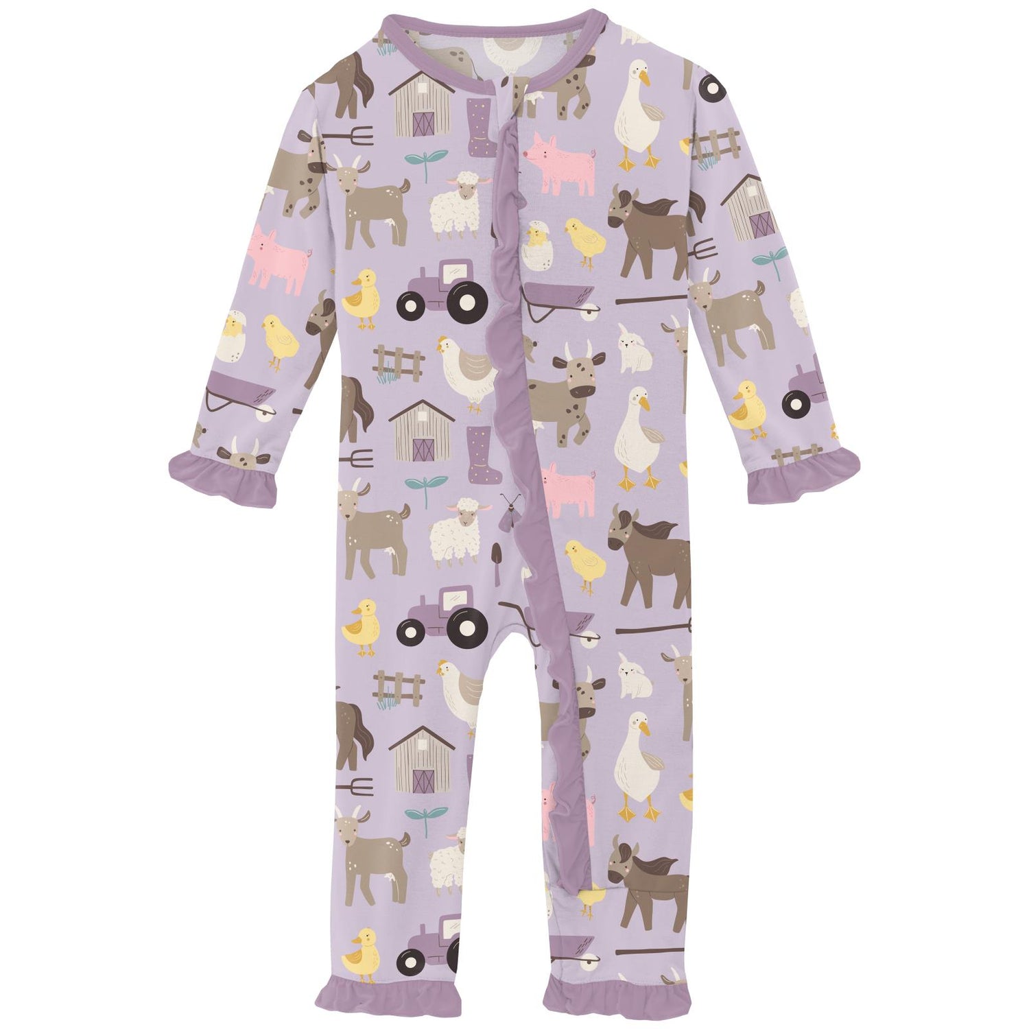 Print Classic Ruffle Coverall with 2 Way Zipper in Thistle Morning on the Farm (310988)