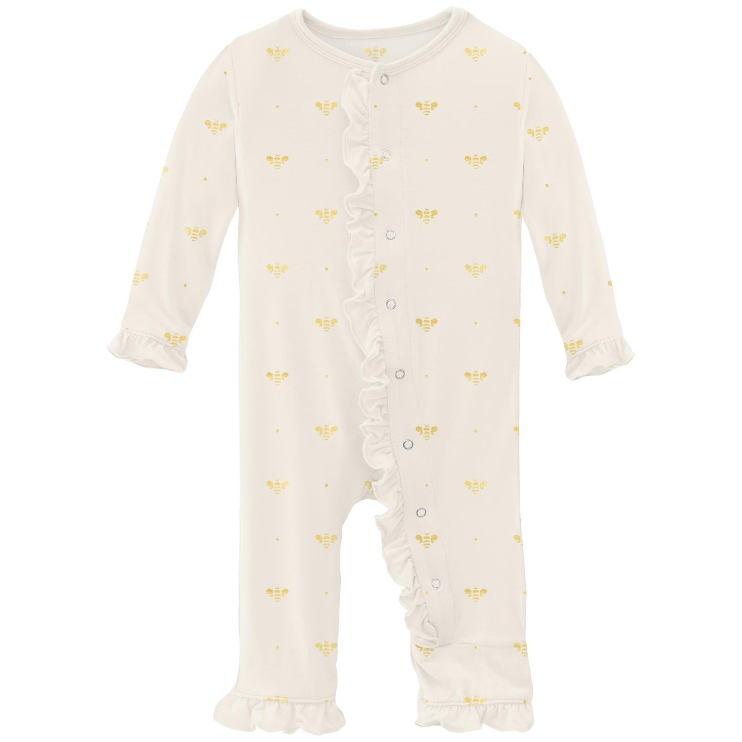 Print Layette Ruffle Coverall with Snaps in Gold Bees (311049)