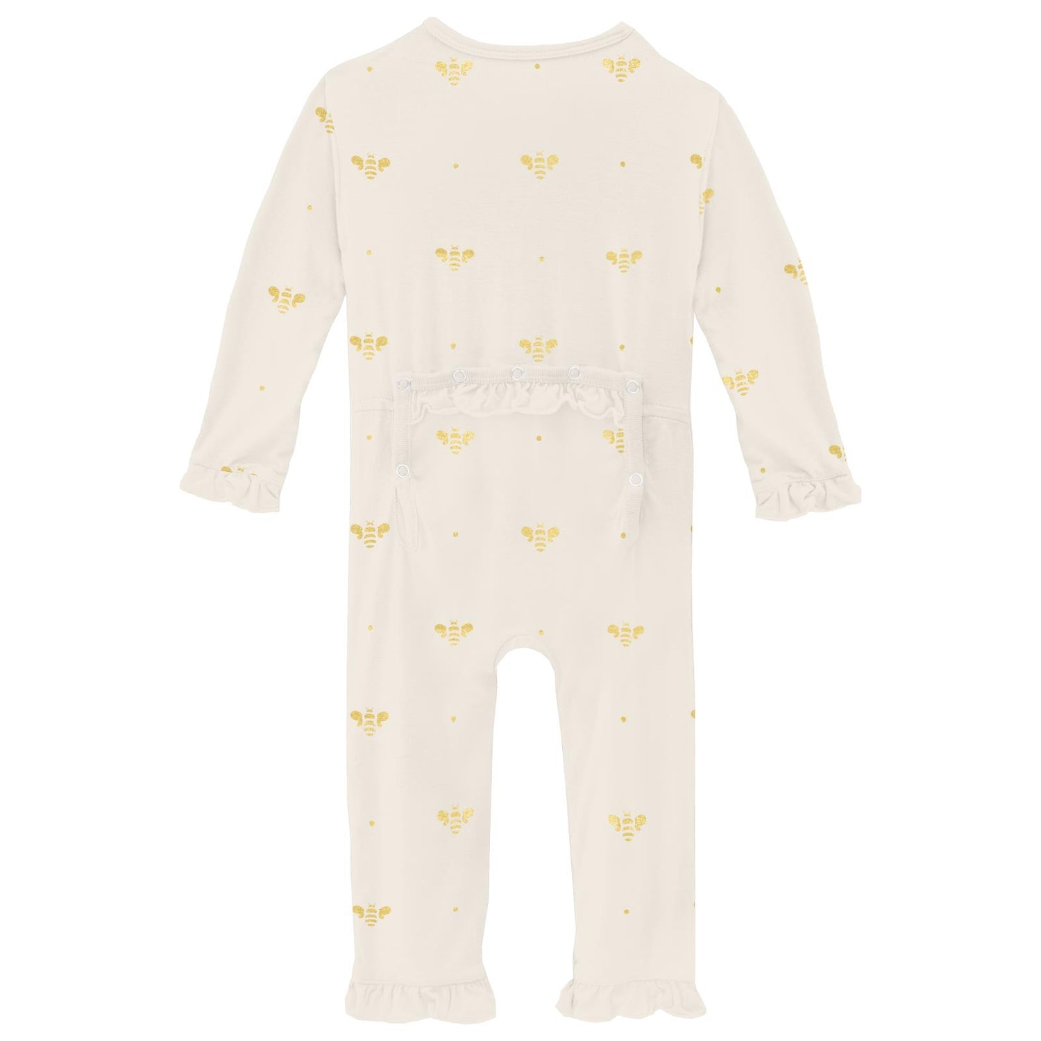 Print Layette Ruffle Coverall with Snaps in Gold Bees (311051)