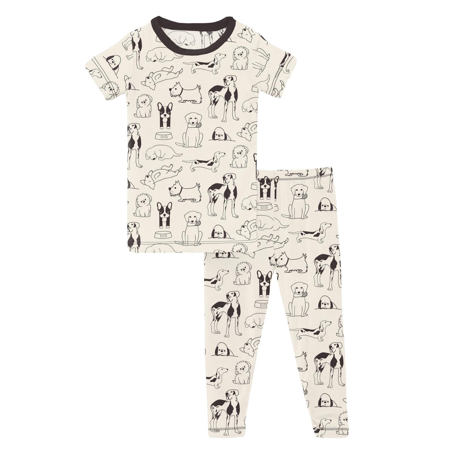 Print Short Sleeve Pajama Set in Natural Dogs (313767)