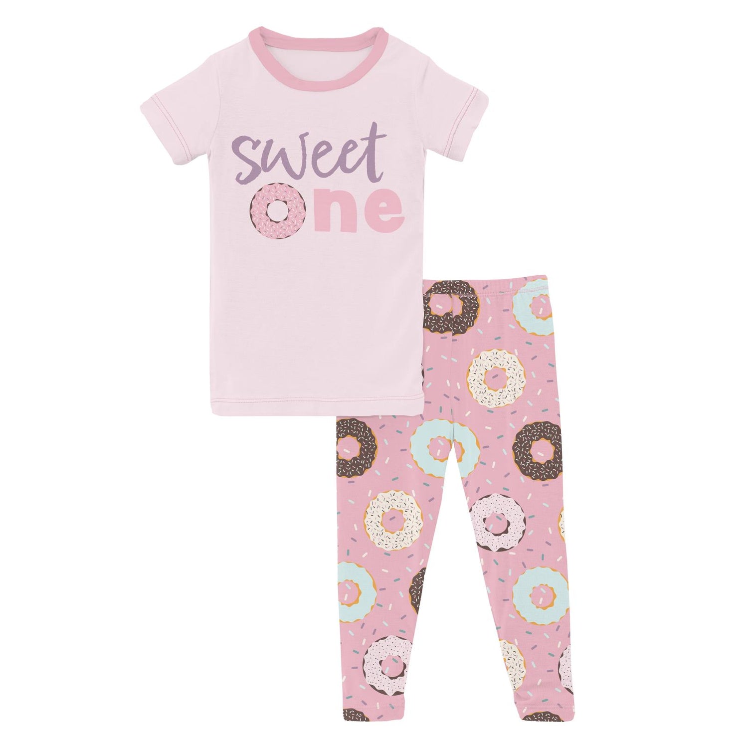 Short Sleeve Graphic Tee Pajama Set in Cake Pop Donuts and Sprinkles (313797)