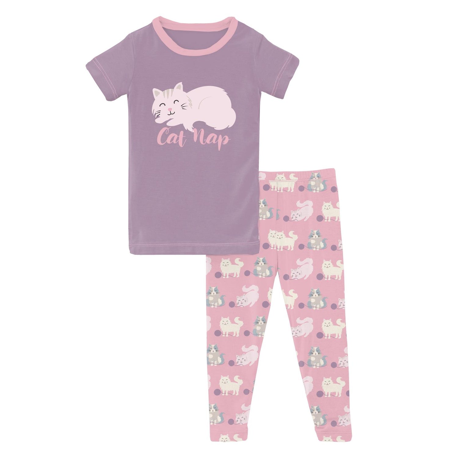 Short Sleeve Graphic Tee Pajama Set in Cake Pop Cats and Yarn (313926)