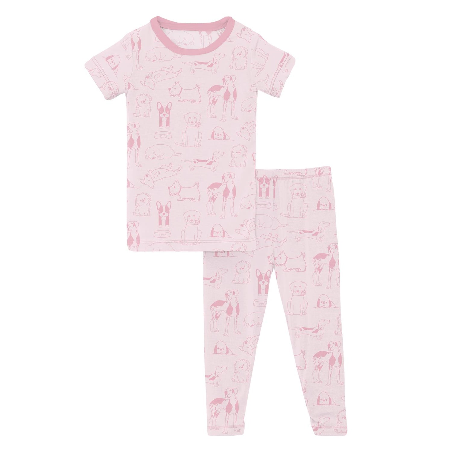 Print Short Sleeve Pajama Set in Shrinking Violet Dogs (313931)