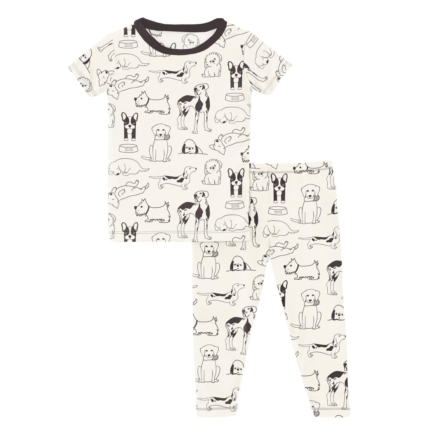 Print Short Sleeve Pajama Set in Natural Dogs (313995)
