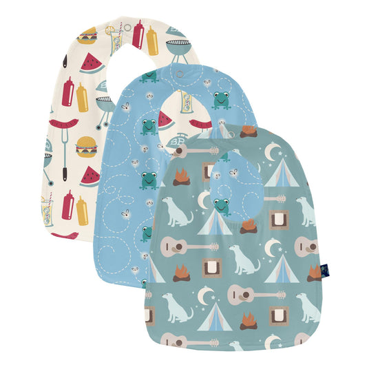 Print Bib Set of 3 in Natural BBQ, Seaside Blue Frogs & Flies & Jade Campfire (360178)