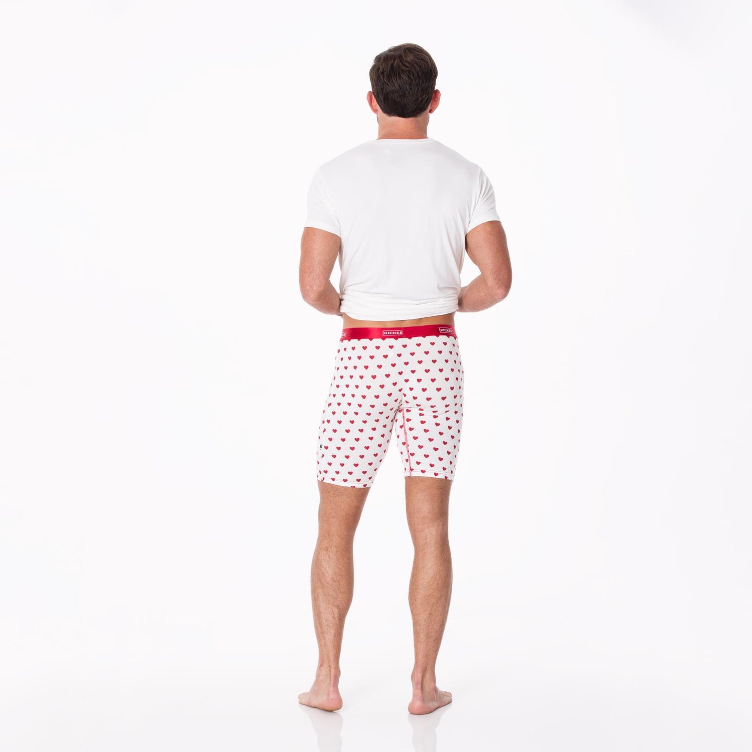 Men's Print Long Boxer Brief with Top Fly in Natural Hearts