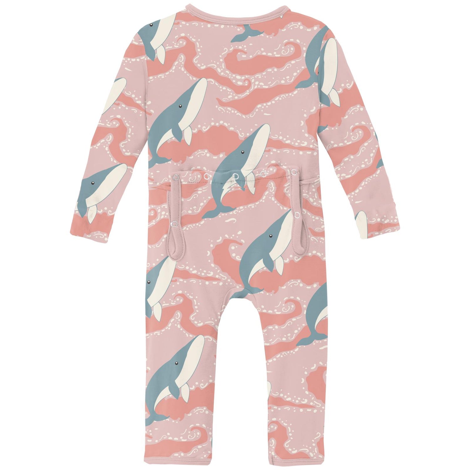 Print Coverall with 2 Way Zipper in Baby Rose Splashing Whales