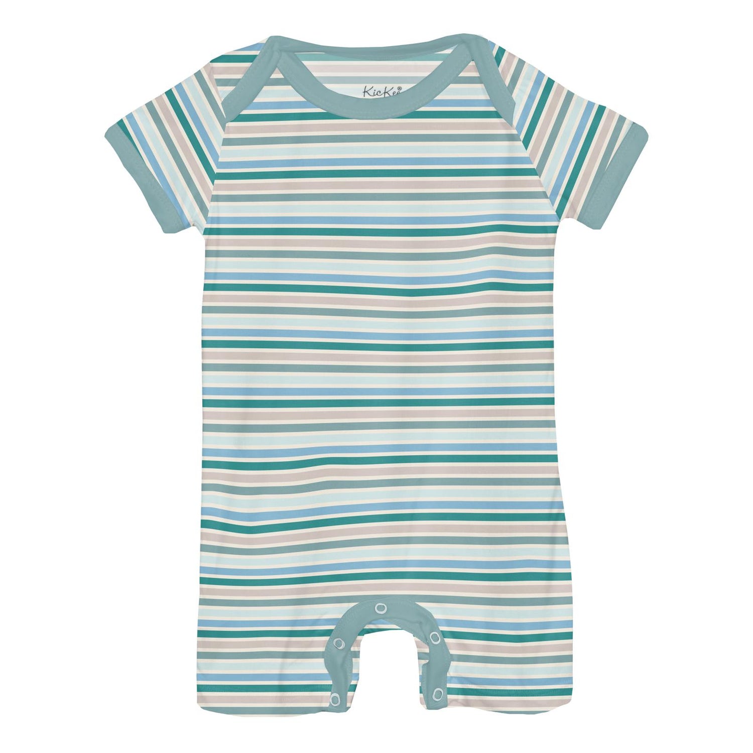 Print Short Sleeve Beau Romper in Lakeside Stripe (317955)