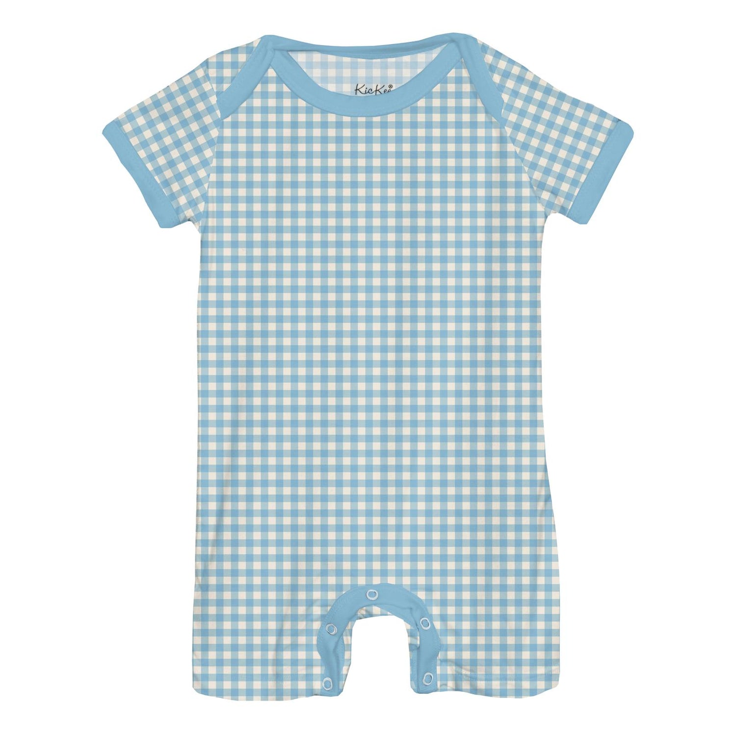 Print Short Sleeve Beau Romper in Seaside Blue Gingham (317956)