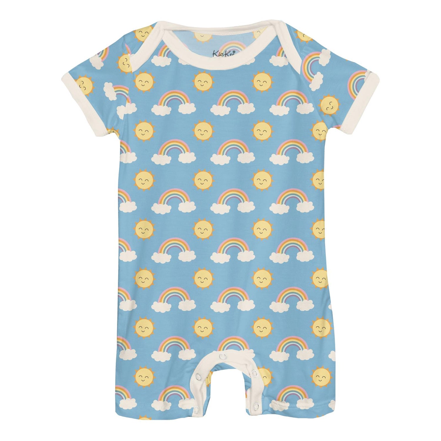 Print Short Sleeve Beau Romper in Sunshine and Rainbows (317924)