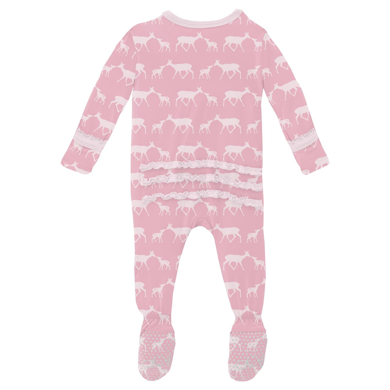 Print Muffin Ruffle Footie with 2 Way Zipper in Cake Pop Doe & Fawn