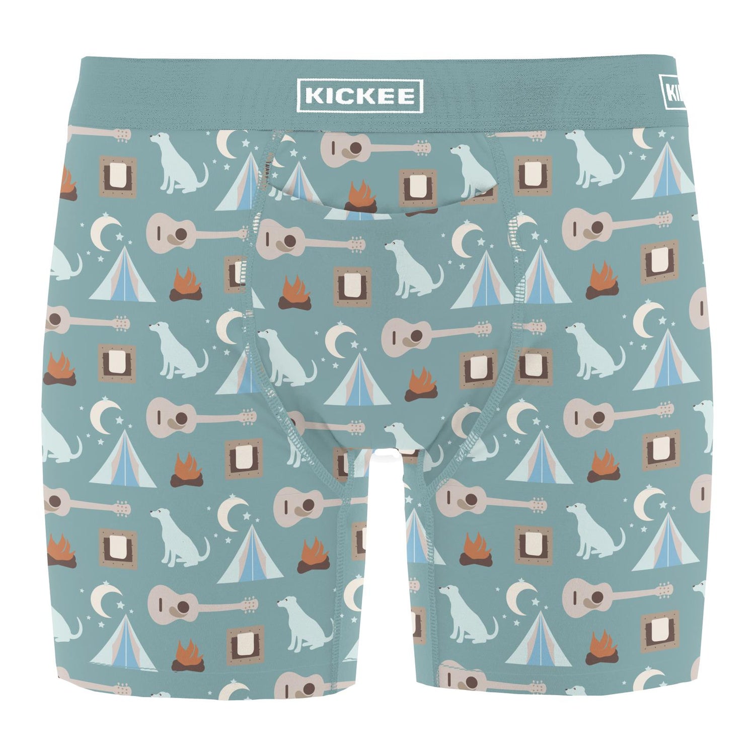Men's Print Mid-Length Boxer Brief with Top Fly in Jade Campfire (321003)