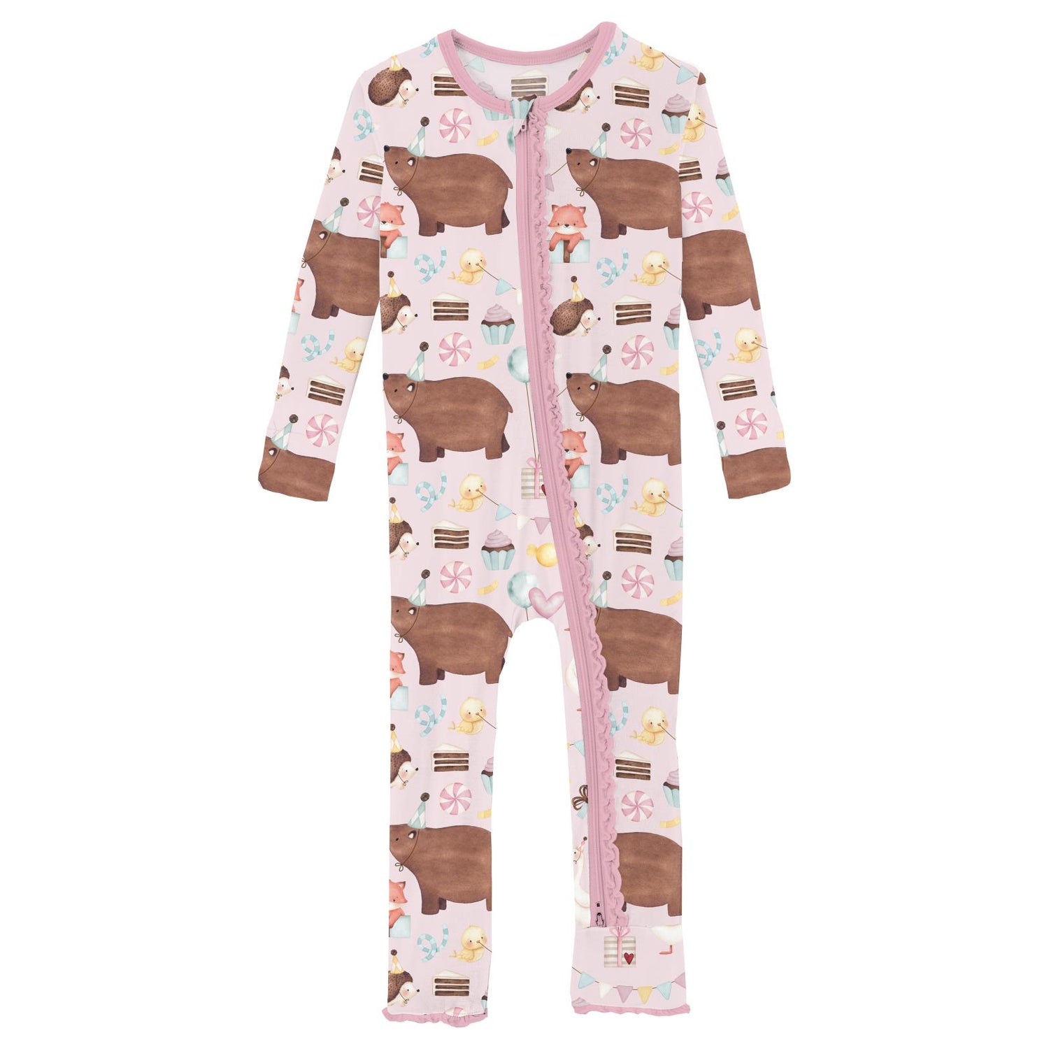Print Muffin Ruffle Coverall with 2 Way Zipper in Shrinking Violet Forest Party (321181)
