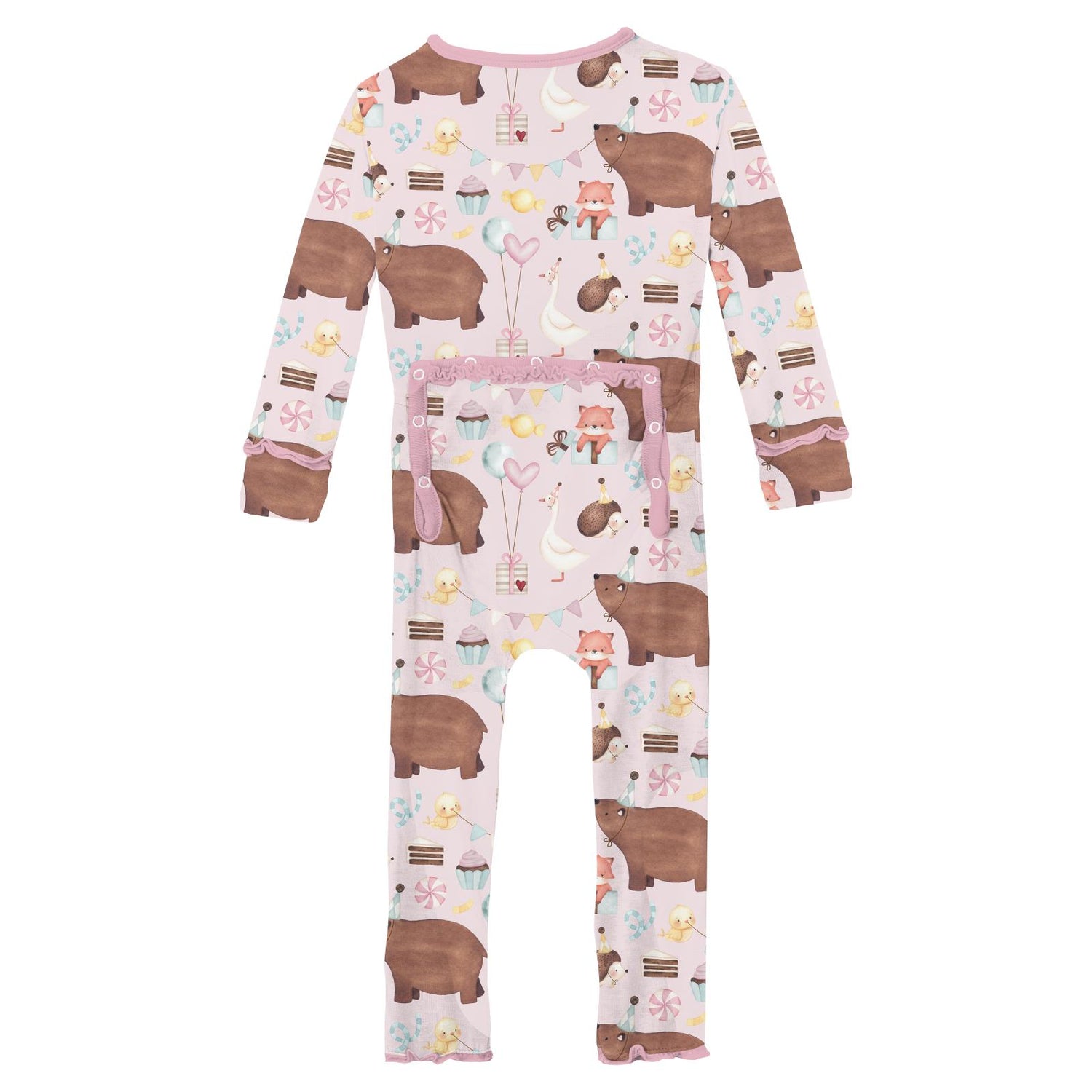 Print Muffin Ruffle Coverall with 2 Way Zipper in Shrinking Violet Forest Party (321213)